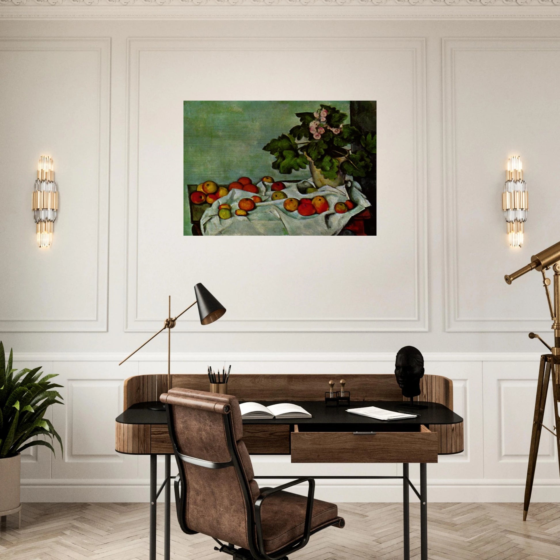 Still Life with Apples and a Pot of Primroses - Paul Cézanne Brushed Aluminum Print - 70x100 cm / 28x40 inches | Paul Cézanne Aluminum Print | Paul Cézanne Prints