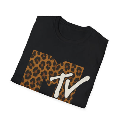 Vintage MTV T-Shirt mit Leopardenmuster, Retro-Musik- und Fernseh-Look der 80er und 90er Jahre, Unisex-Rock-Shirt mit Tiermotiv