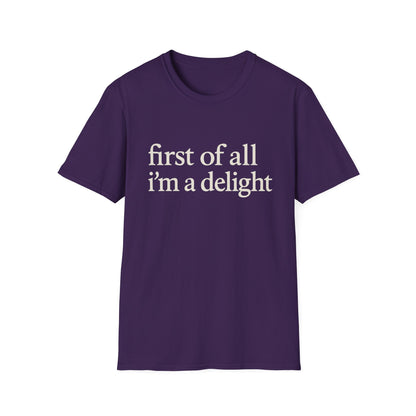 „Zuallererst bin ich eine Freude“-Shirt, lustiges T-Shirt mit Spruch für Frauen, freches T-Shirt mit witzigem Grafikdruck, Geschenkidee für die beste Freundin