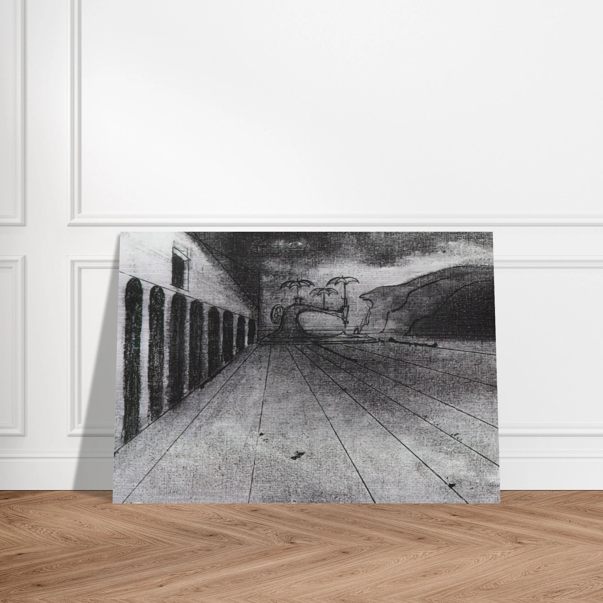 LANDSCAPE AFTER DE CHIRICO UNFINISHED - Salvador Dali Brushed Aluminum Print - 70x100 cm / 28x40 inches | Salvador Dali Aluminum Print | Salvador Dali Prints