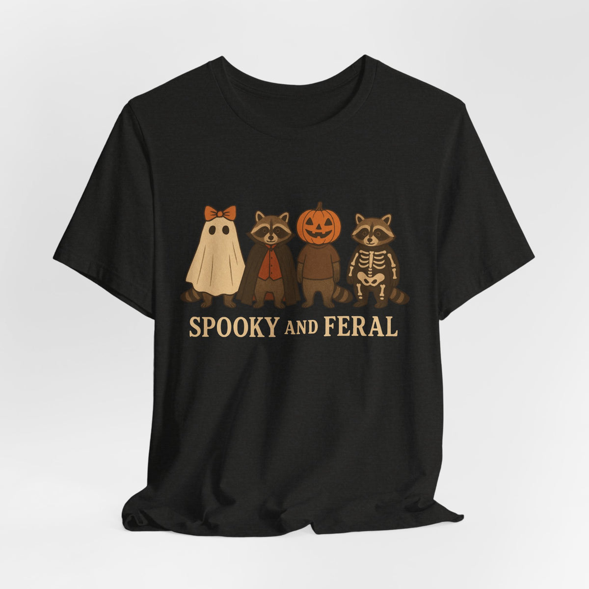 Gruseliges Waschbär-Shirt, lustiges Halloween-T-Shirt mit Grafik, süßes Vintage-Herbst-T-Shirt, trendiges Damen-Halloween-Shirt, T-Shirt mit wildem Waschbär-Motiv