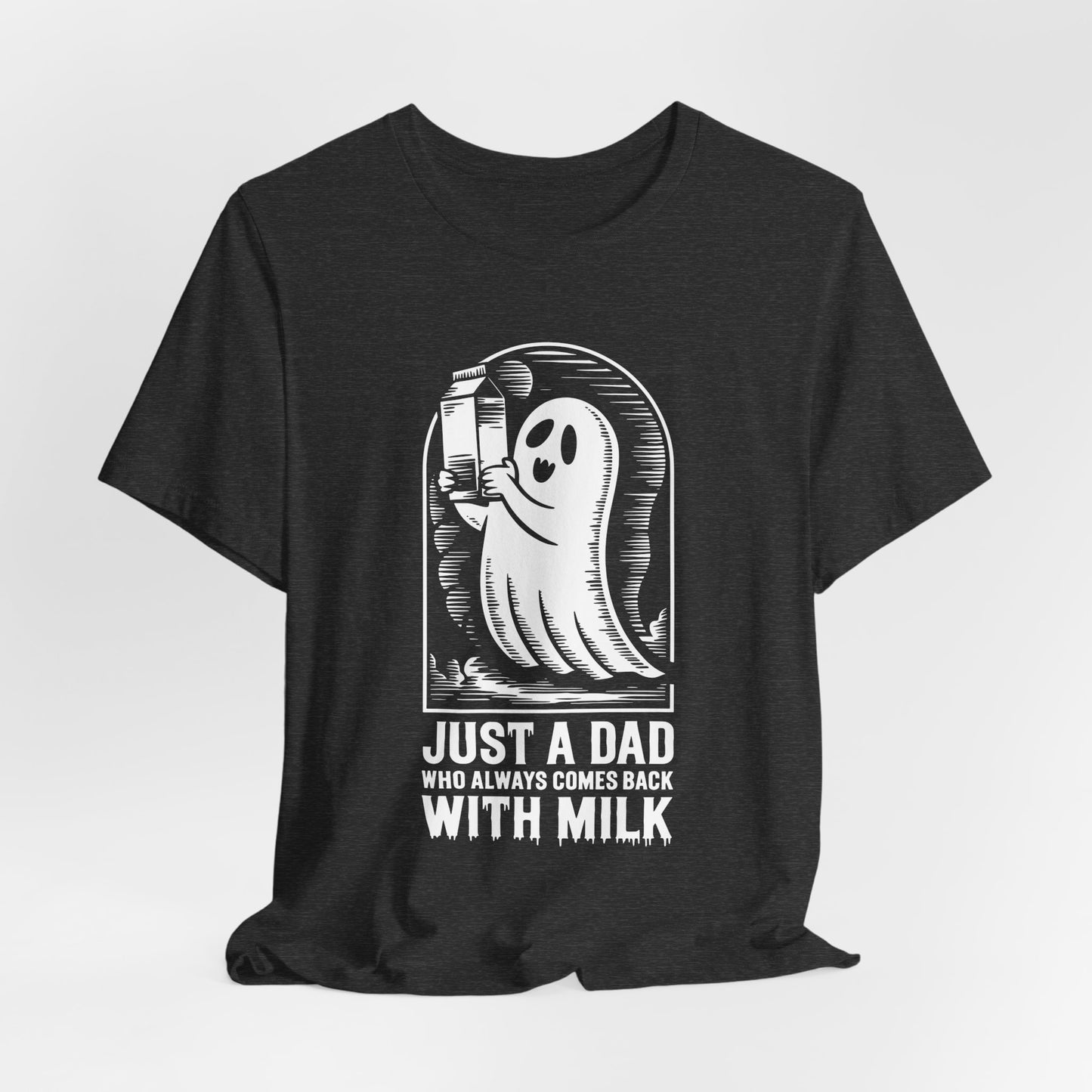 Halloween-T-Shirt „Einfach ein Papa, der immer mit Milch zurückkam“ – Unisex-Kurzarmshirt aus Jersey