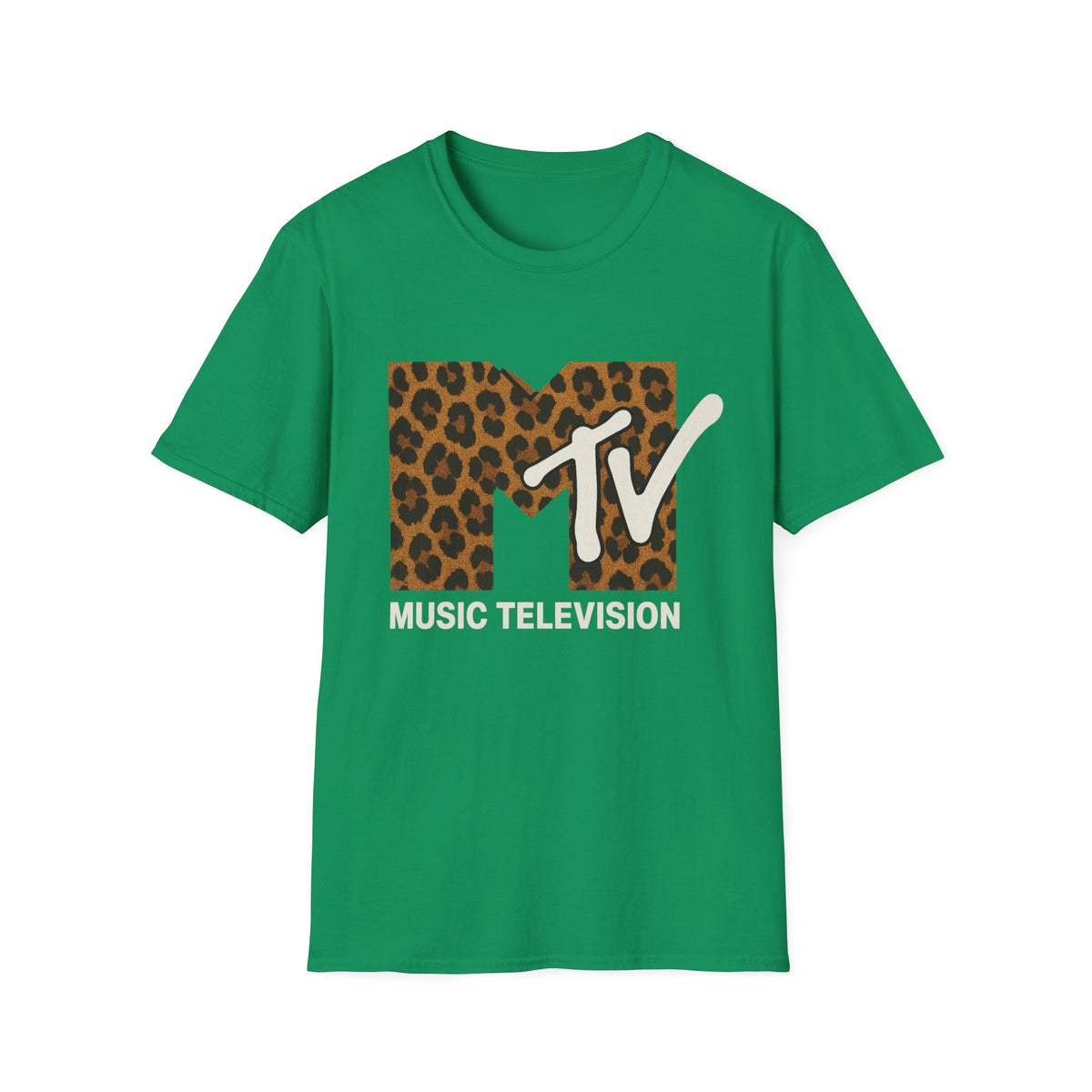 Vintage MTV T-Shirt mit Leopardenmuster, Retro-Musik- und Fernseh-Look der 80er und 90er Jahre, Unisex-Rock-Shirt mit Tiermotiv