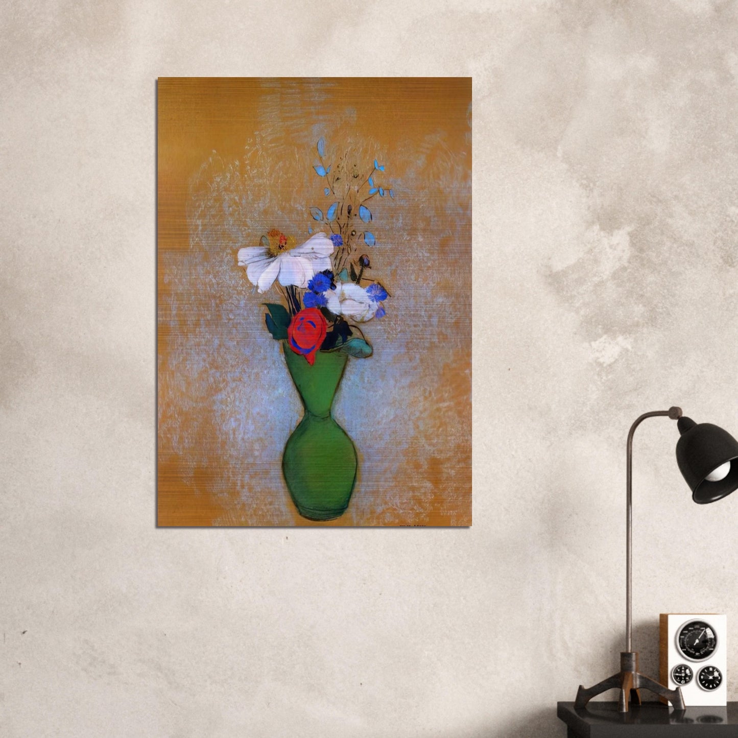 ROSE PEONY AND CORNFLOWERS IN A GREEN VASE - Odilon Redon Brushed Aluminum Print - 70x100 cm / 28x40 inches | Odilon Redon Aluminum Print | Odilon Redon Prints