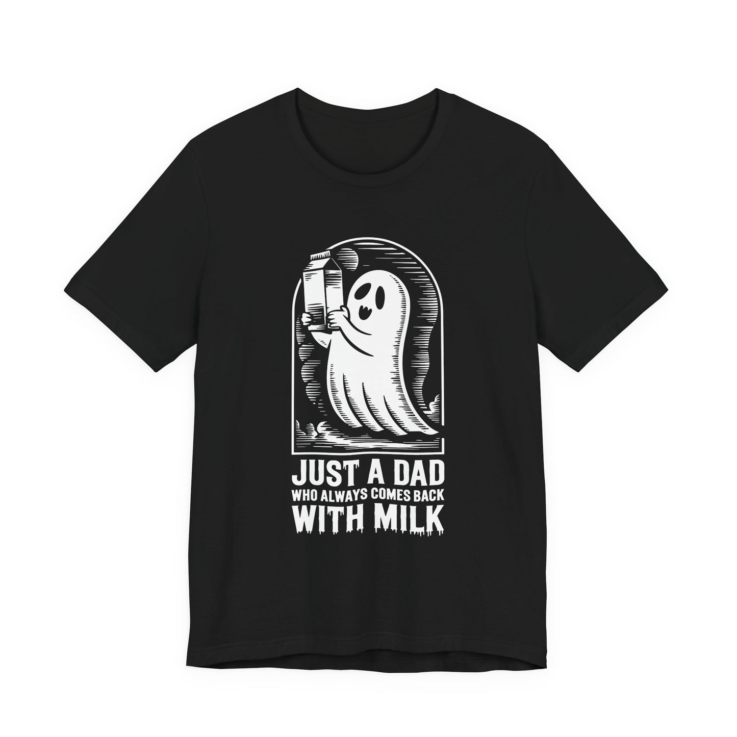 Halloween-T-Shirt „Einfach ein Papa, der immer mit Milch zurückkam“ – Unisex-Kurzarmshirt aus Jersey