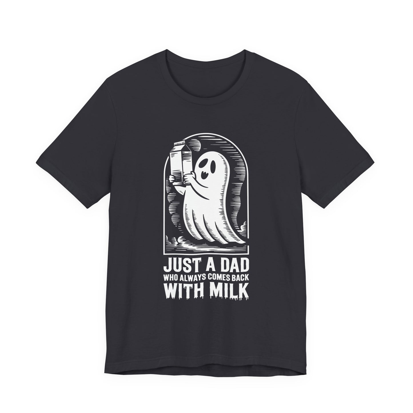 Halloween-T-Shirt „Einfach ein Papa, der immer mit Milch zurückkam“ – Unisex-Kurzarmshirt aus Jersey