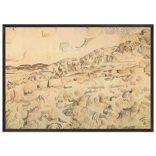 Mountain Landscape Seen across the Walls - Vincent van Gogh 70x100 cm / 28x40 inches Framed Art Print – Black Wooden Frame