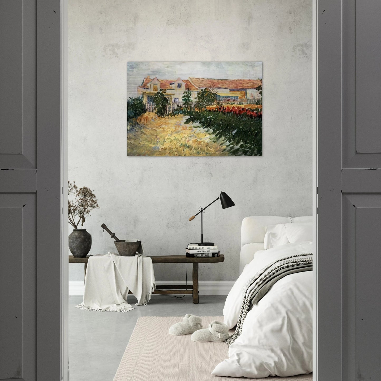 House with sunflowers - Vincent van Gogh Brushed Aluminum Print - 70x100 cm / 28x40 inches | Vincent van Gogh Aluminum Print | Vincent van Gogh Prints