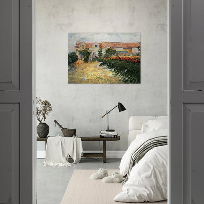 House with sunflowers - Vincent van Gogh Brushed Aluminum Print - 70x100 cm / 28x40 inches | Vincent van Gogh Aluminum Print | Vincent van Gogh Prints