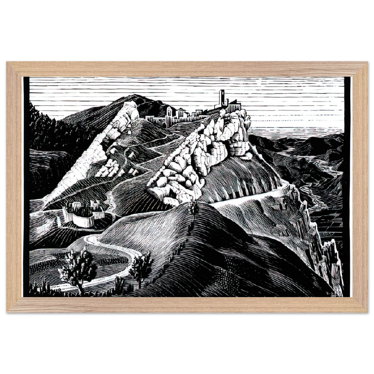 MC Escher - ESCHER (16) Wall Art - 30x40 cm / 12x16 inches - Premium Wooden Framed Poster With Fine Art Paper-canvas - Wood frame