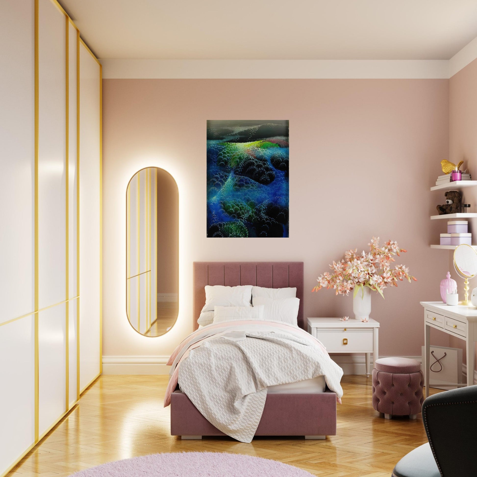 Fields Of Fog - Eyvind Earle Brushed Aluminum Print - 70x100 cm / 28x40 inches | Eyvind Earle Aluminum Print | Eyvind Earle Prints