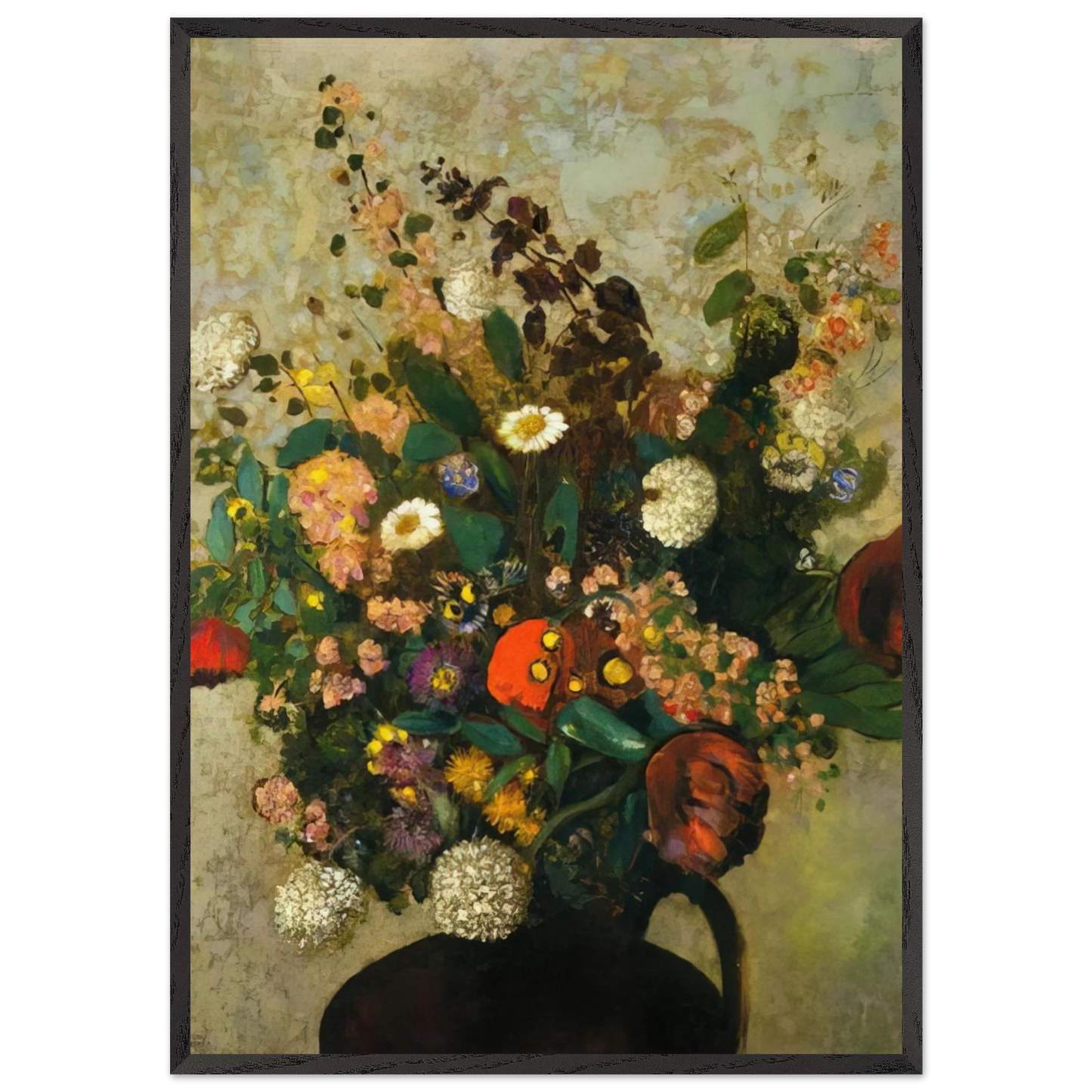 BOUQUET OF FLOWERS 5 - Odilon Redon 70x100 cm / 28x40 inches Framed Art Print – Black Wooden Frame