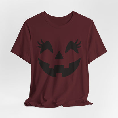 Jack O'Lantern Gesicht Kürbis Wimpern Halloween Damen Mädchen T-Shirt