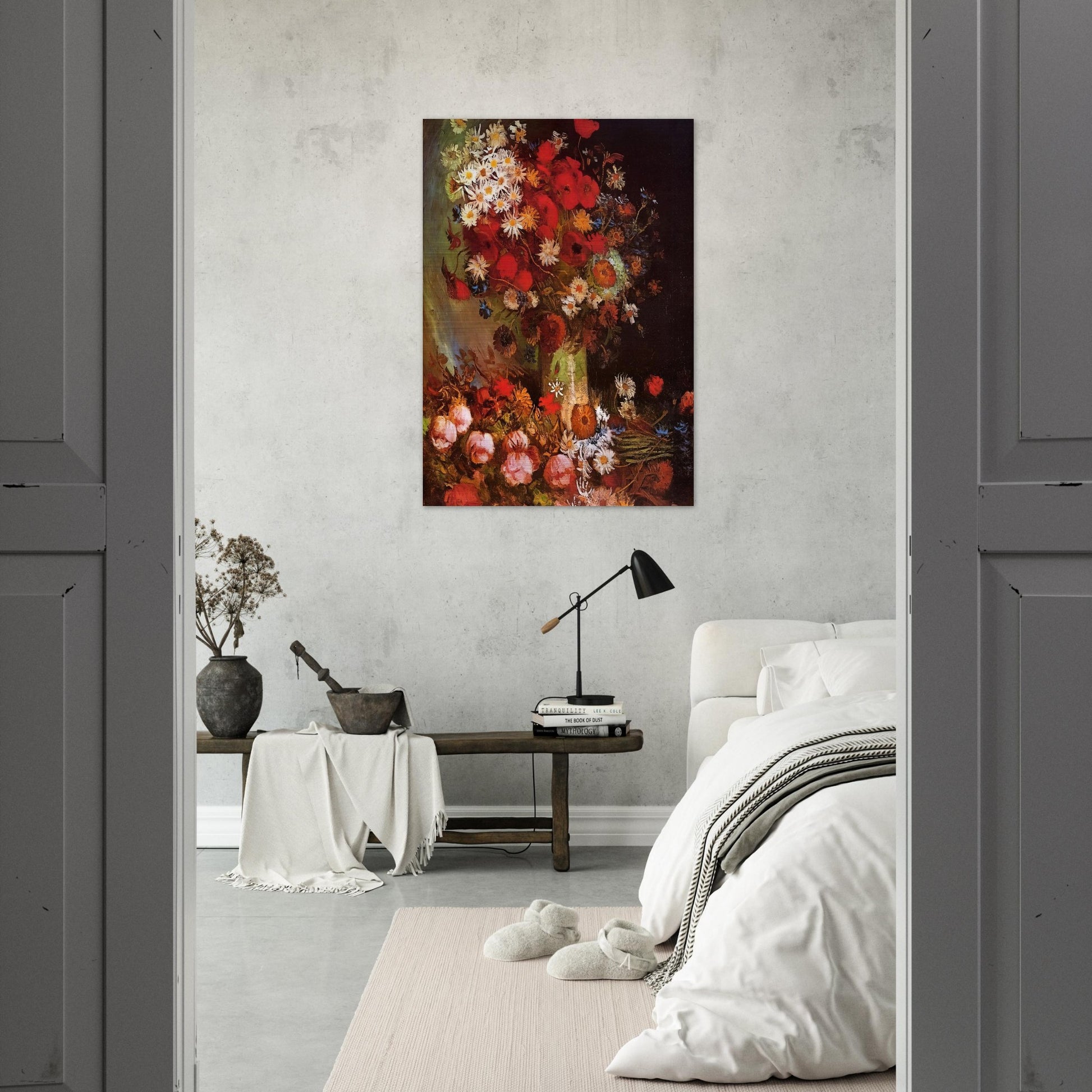 Vase with Poppies, Cornflowers, Peonies and Chrysanthemums - Vincent van Gogh Brushed Aluminum Print - 70x100 cm / 28x40 inches | Vincent van Gogh Aluminum Print | Vincent van Gogh Prints
