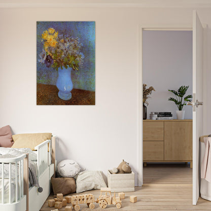 Vase with Lilacs, Daisies and Anemones - Vincent van Gogh Brushed Aluminum Print - 70x100 cm / 28x40 inches | Vincent van Gogh Aluminum Print | Vincent van Gogh Prints