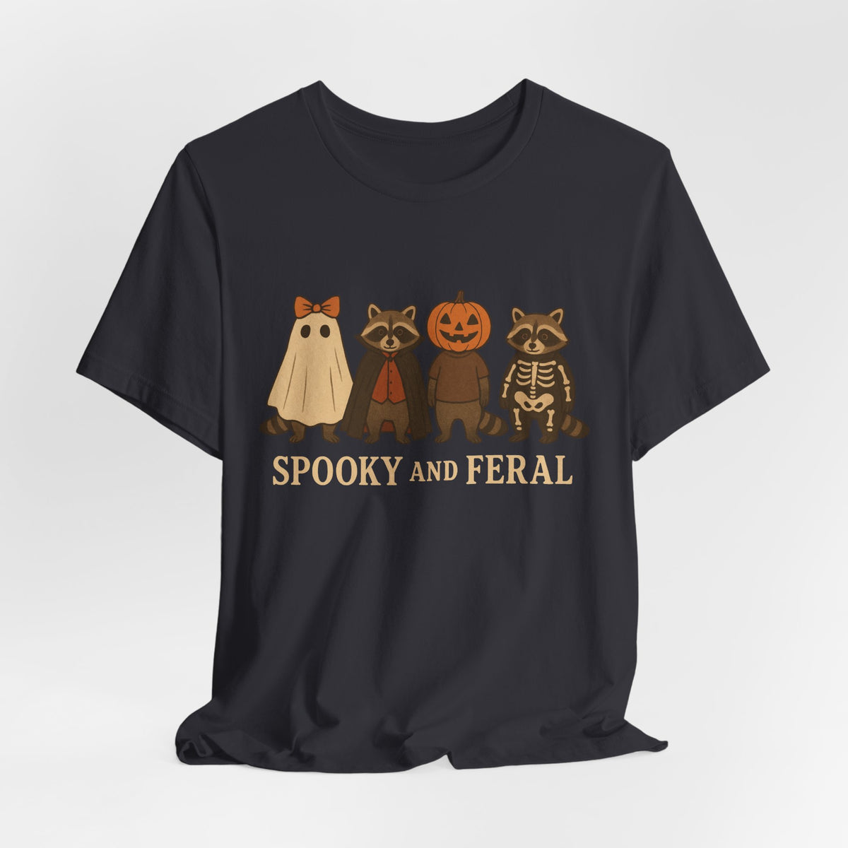 Gruseliges Waschbär-Shirt, lustiges Halloween-T-Shirt mit Grafik, süßes Vintage-Herbst-T-Shirt, trendiges Damen-Halloween-Shirt, T-Shirt mit wildem Waschbär-Motiv