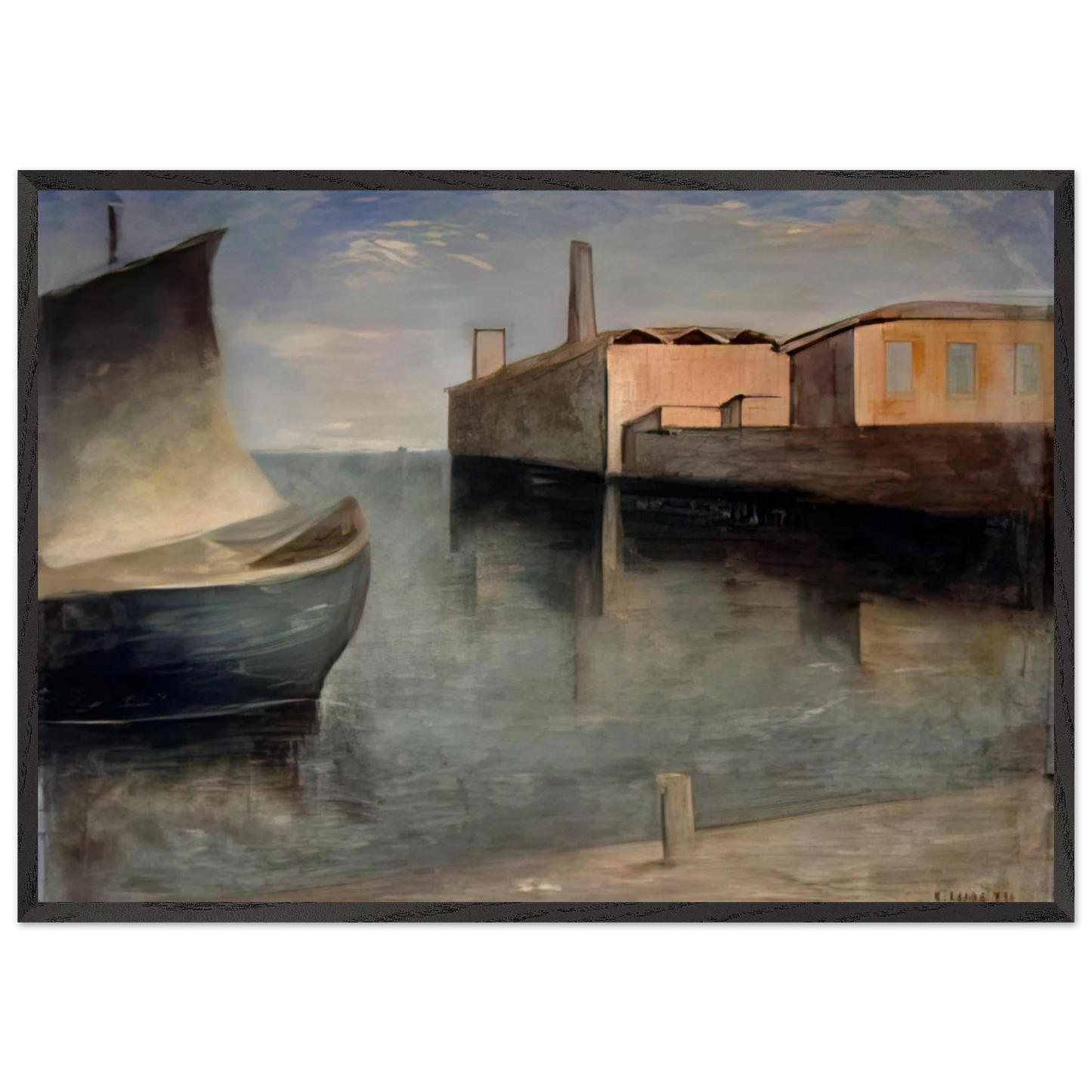 LAGOON 1932 - Carlo Carra 70x100 cm / 28x40 inches Framed Art Print – Black Wooden Frame