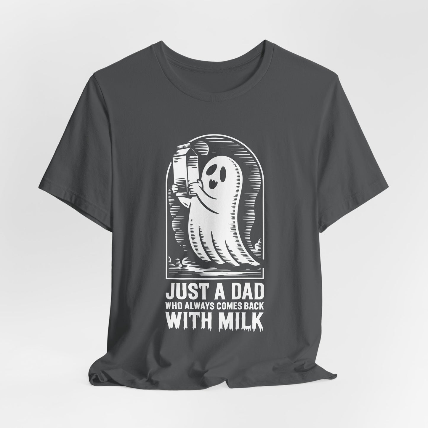 Halloween-T-Shirt „Einfach ein Papa, der immer mit Milch zurückkam“ – Unisex-Kurzarmshirt aus Jersey