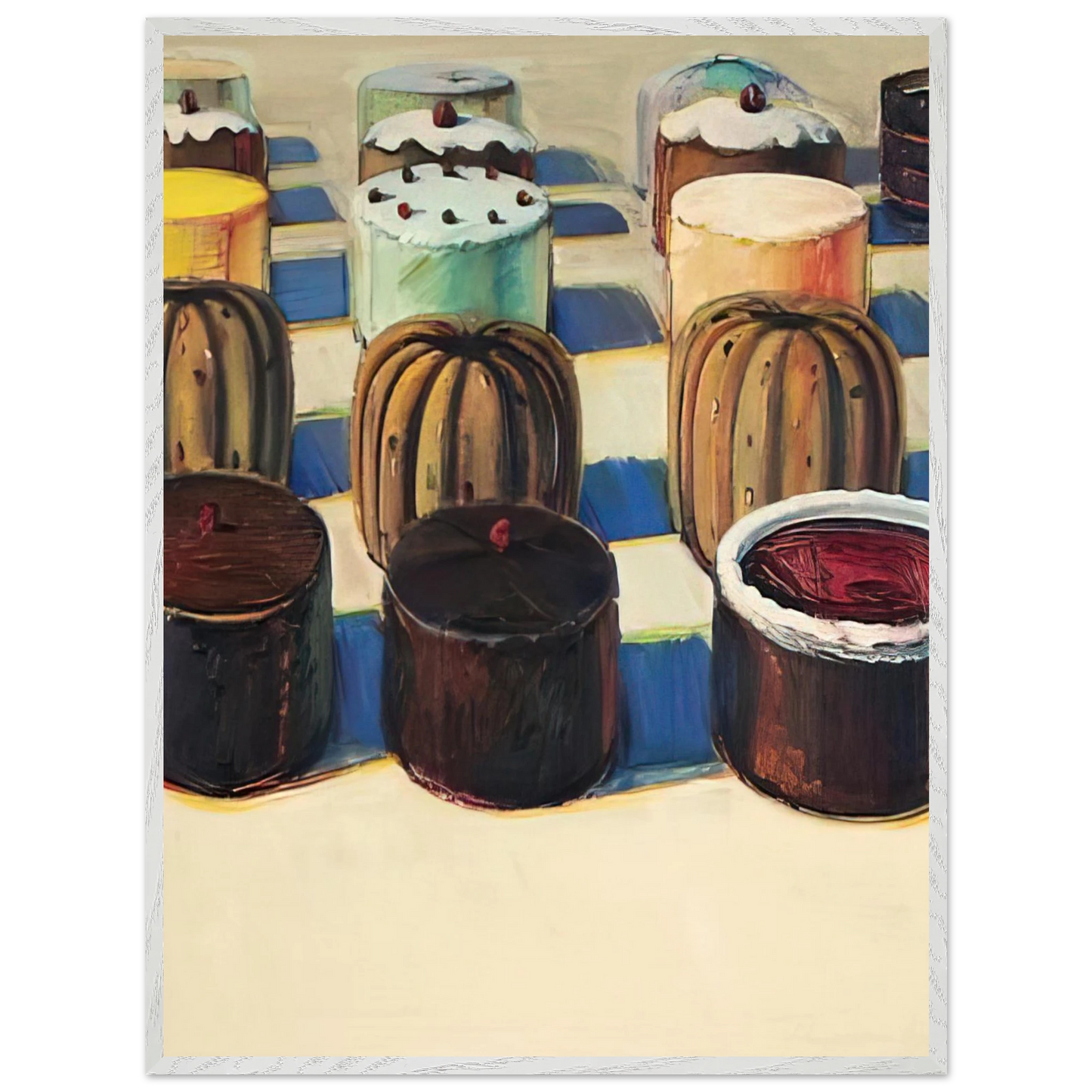 Wayne Thiebaud - Various Cakes - 1981 Wall Art - 30x40 cm / 12x16 inches - Premium Wooden Framed Poster With Fine Art Paper - White frame