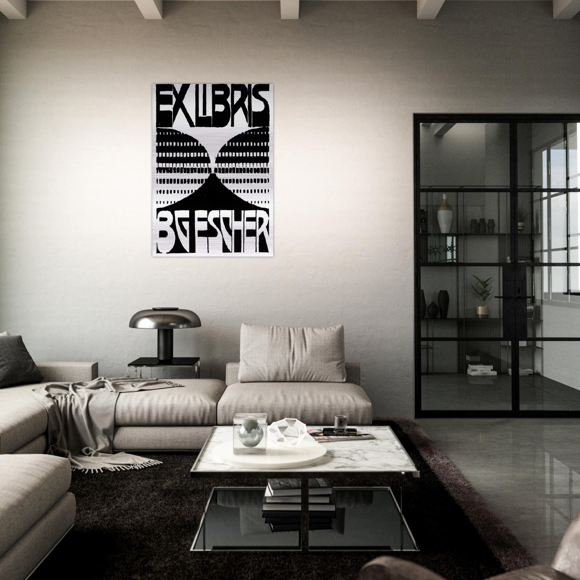 BOOKPLATE B G ESCHER BEER - MC Escher Brushed Aluminum Print - 70x100 cm / 28x40 inches | MC Escher Aluminum Print | MC Escher Prints | Maurits Cornelis Escher Prints