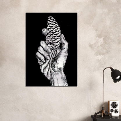HAND WITH FIR CONE - MC Escher Brushed Aluminum Print - 70x100 cm / 28x40 inches | MC Escher Aluminum Print | MC Escher Prints