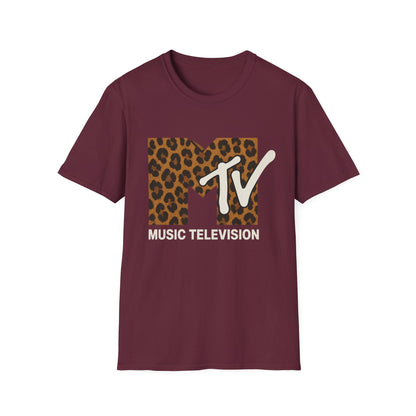 Vintage MTV T-Shirt mit Leopardenmuster, Retro-Musik- und Fernseh-Look der 80er und 90er Jahre, Unisex-Rock-Shirt mit Tiermotiv