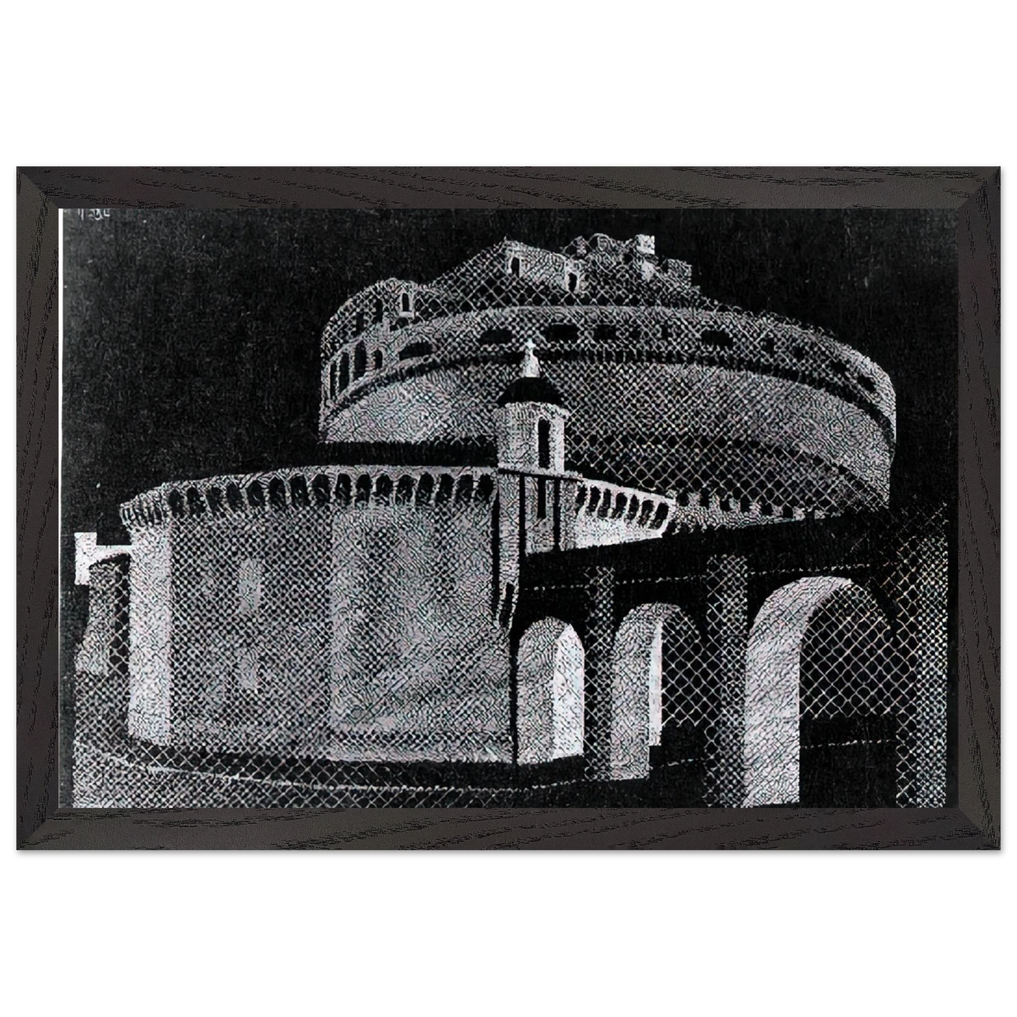 MC Escher - NOCTURNAL ROME CASTEL SANT ANGELO Wall Art - 30x40 cm / 12x16 inches - Premium Wooden Framed Poster With Fine Art Paper - Wood frame