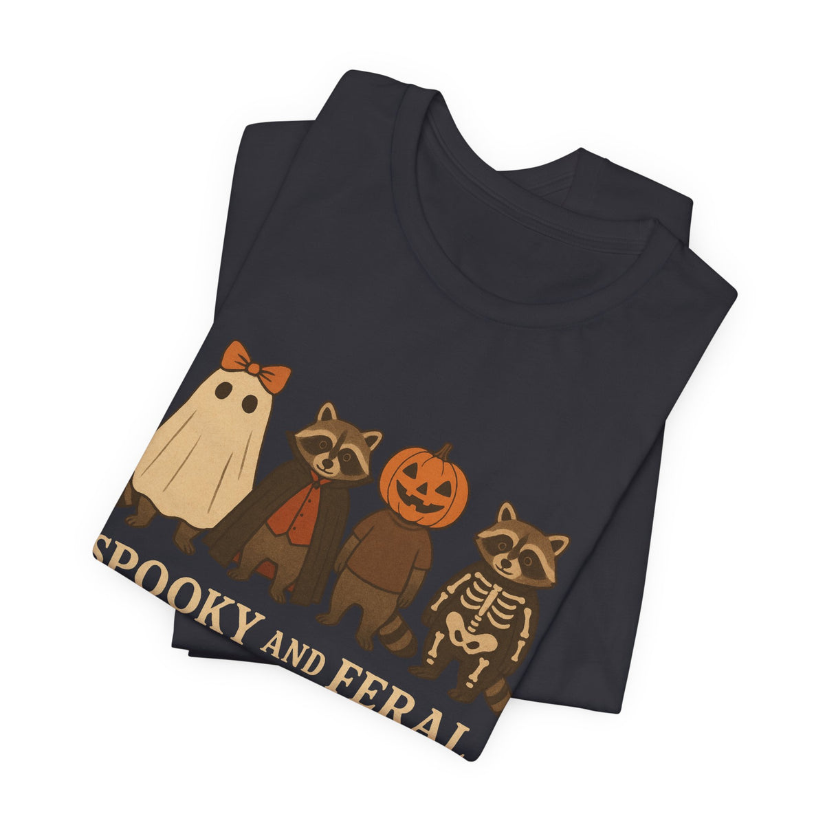 Gruseliges Waschbär-Shirt, lustiges Halloween-T-Shirt mit Grafik, süßes Vintage-Herbst-T-Shirt, trendiges Damen-Halloween-Shirt, T-Shirt mit wildem Waschbär-Motiv