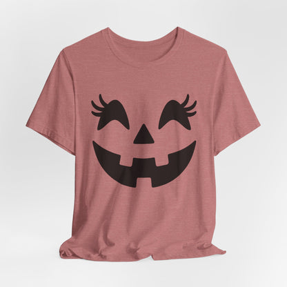 Jack O'Lantern Gesicht Kürbis Wimpern Halloween Damen Mädchen T-Shirt