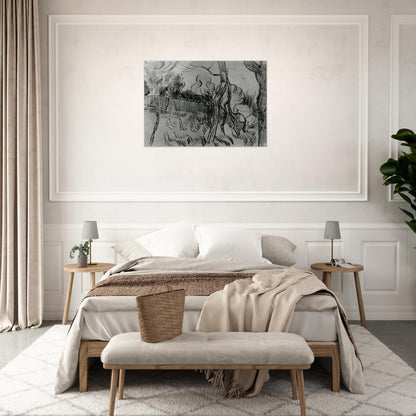 Pine Trees Seen against the Wall of the Asylum - Vincent van Gogh Acrylic Print - 70x100 cm / 28x40″ inches | Vincent van Gogh Wall Art | Vincent van Gogh Prints