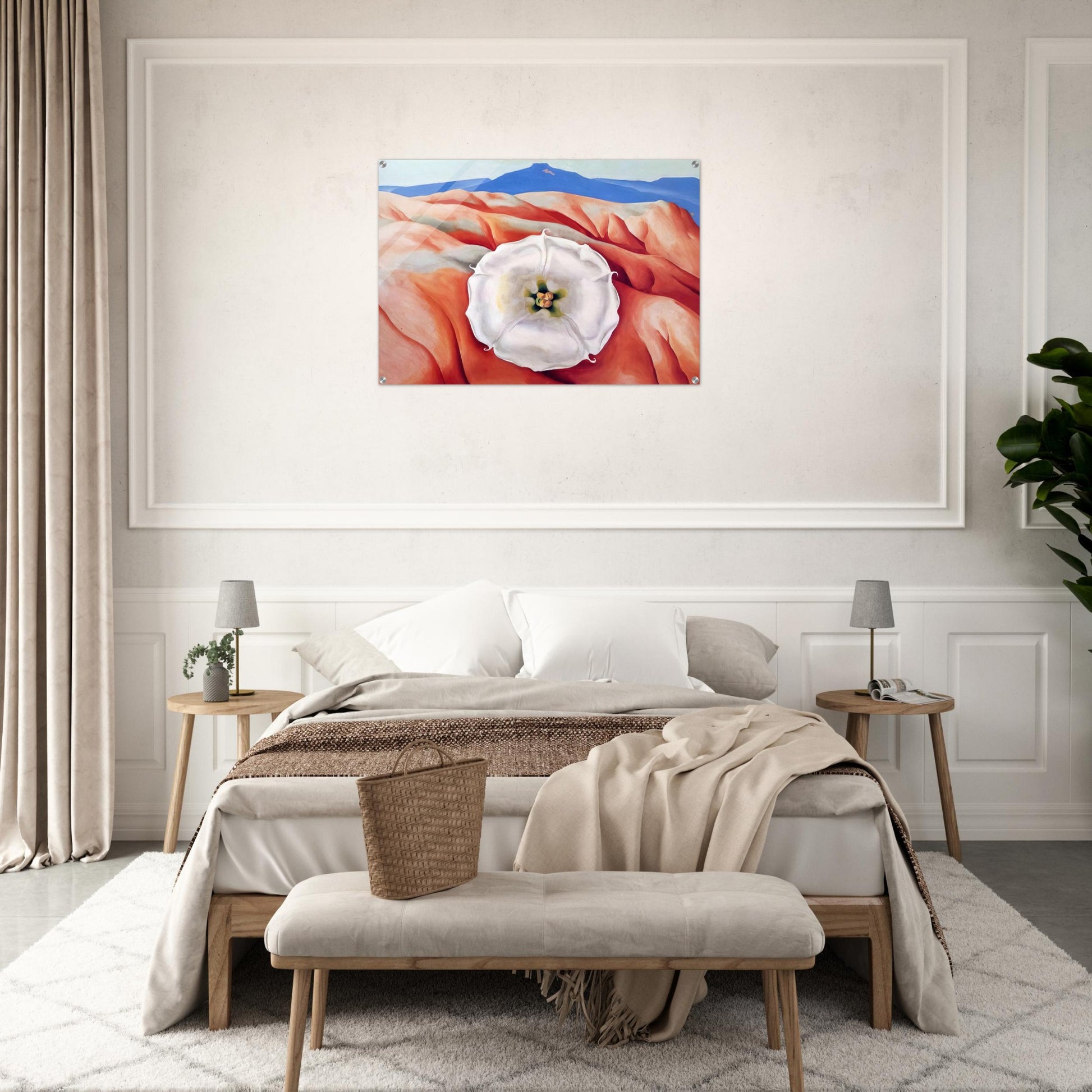 Red hills and white flower II - Georgia O'Keeffe Acrylic Print - 70x100 cm / 28x40″ inches | Georgia O'Keeffe Wall Art | Georgia O'Keeffe Prints
