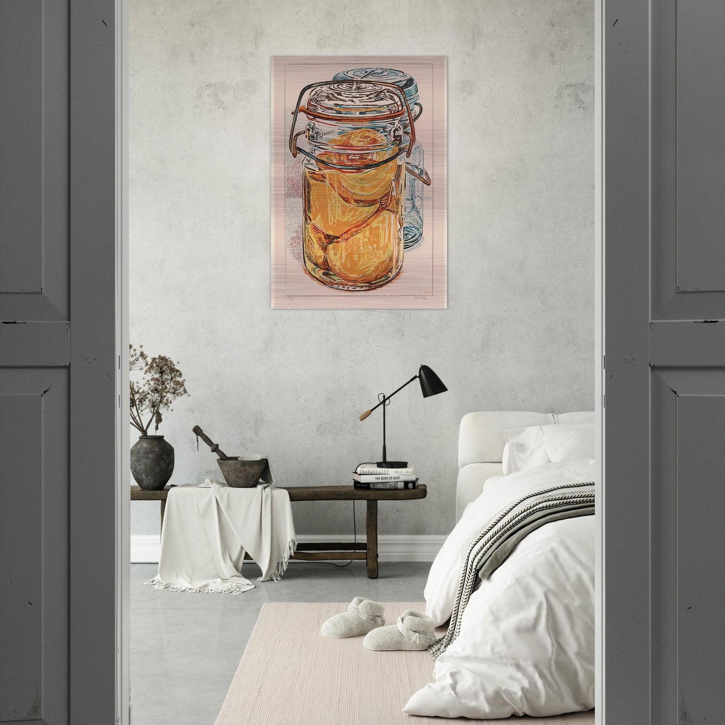 PRESERVED PEACHES 1975 - Janet Fish Brushed Aluminum Print - 70x100 cm / 28x40 inches | Janet Fish Aluminum Print | Janet Fish Prints