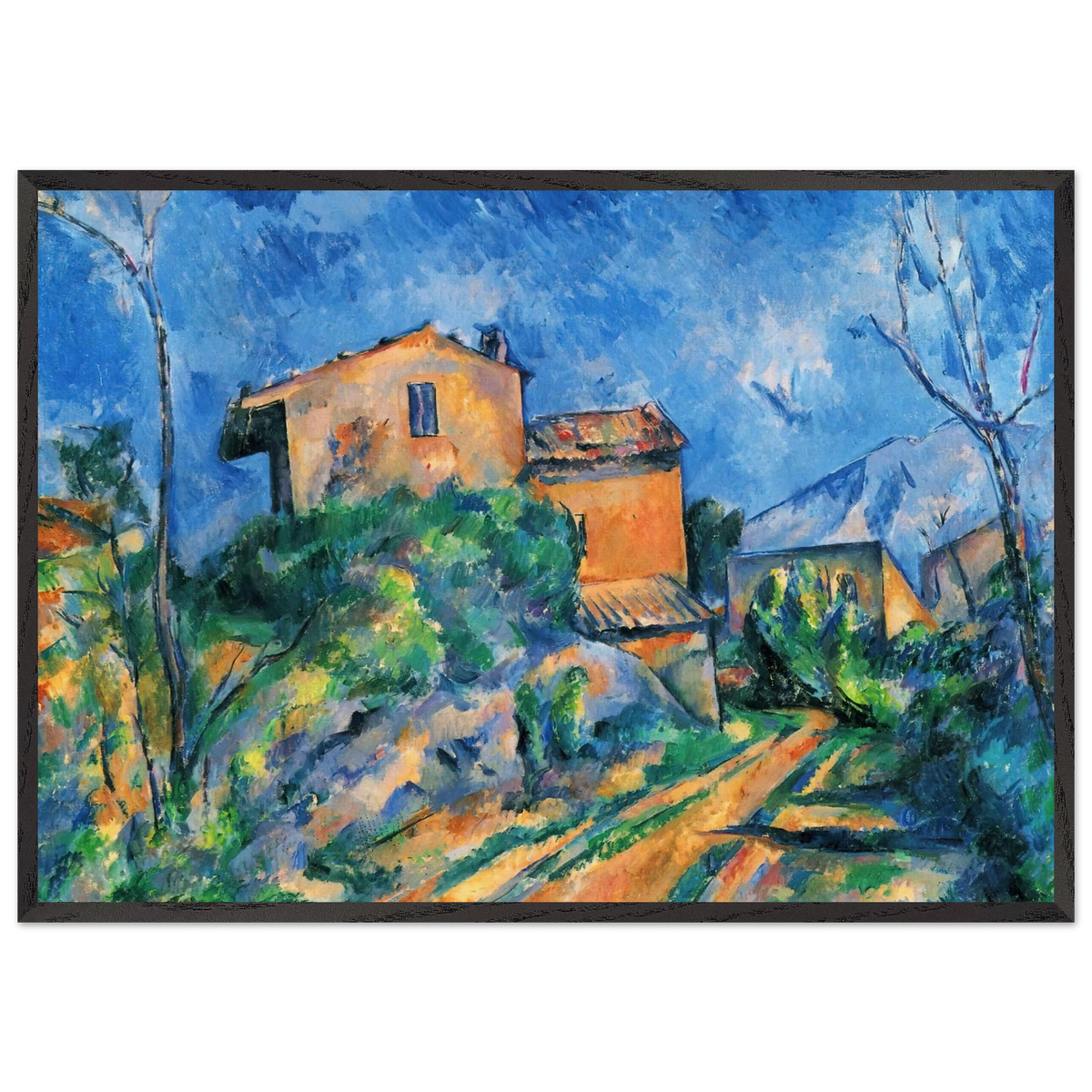 Maison Maria with a View of Chateau Noir - Paul Cezanne 70x100 cm / 28x40 inches Framed Art Print – Black Wooden Frame