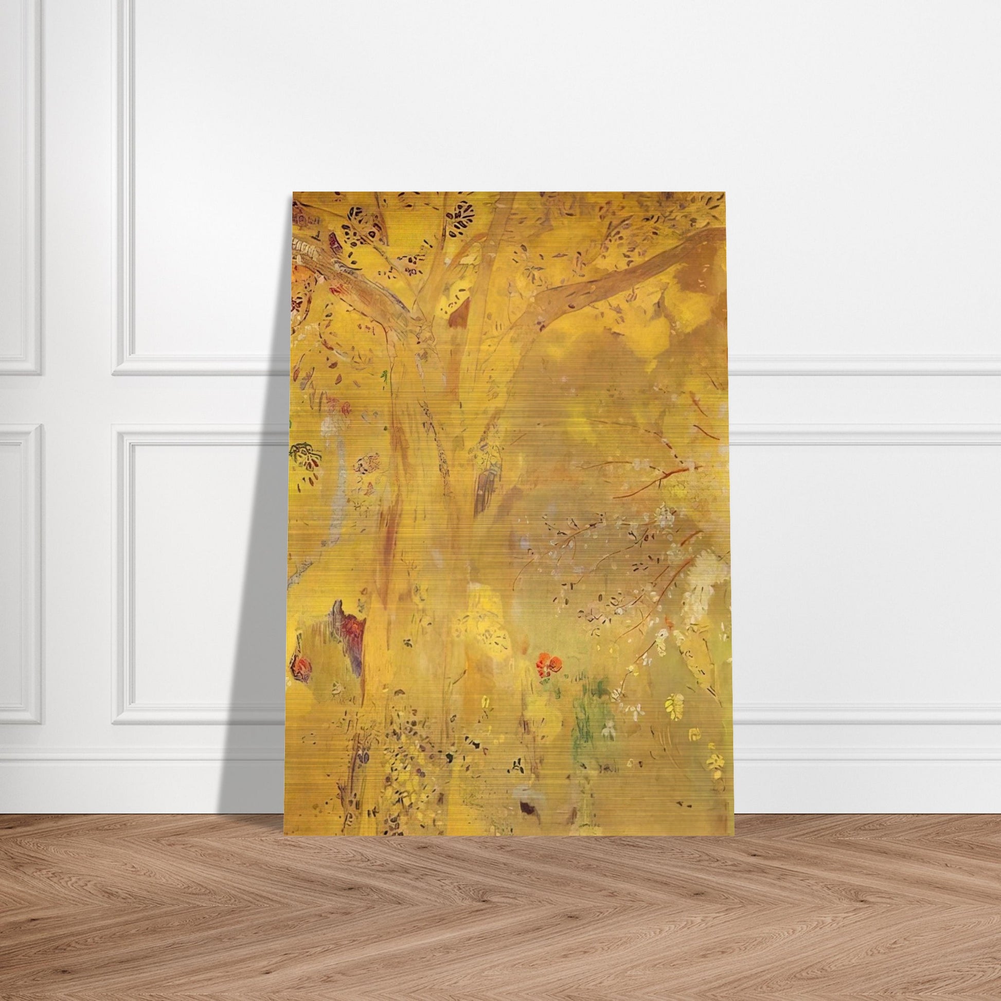 TREE AGAINST A YELLOW BACKGROUND 1901 - Odilon Redon Brushed Aluminum Print - 70x100 cm / 28x40 inches | Odilon Redon Aluminum Print | Odilon Redon Prints