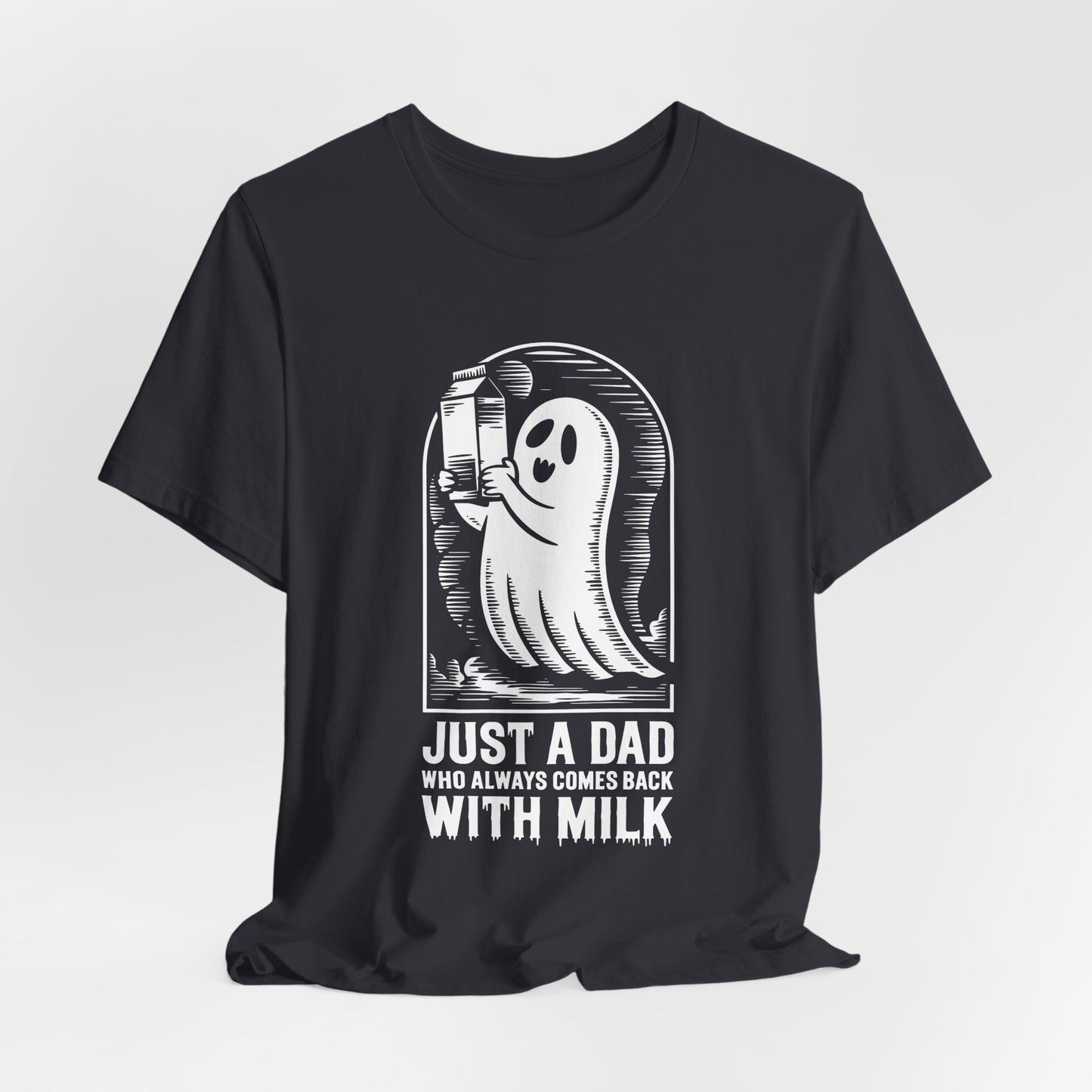 Halloween-T-Shirt „Einfach ein Papa, der immer mit Milch zurückkam“ – Unisex-Kurzarmshirt aus Jersey