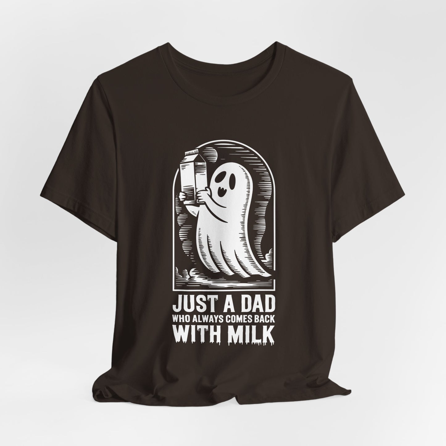 Halloween-T-Shirt „Einfach ein Papa, der immer mit Milch zurückkam“ – Unisex-Kurzarmshirt aus Jersey