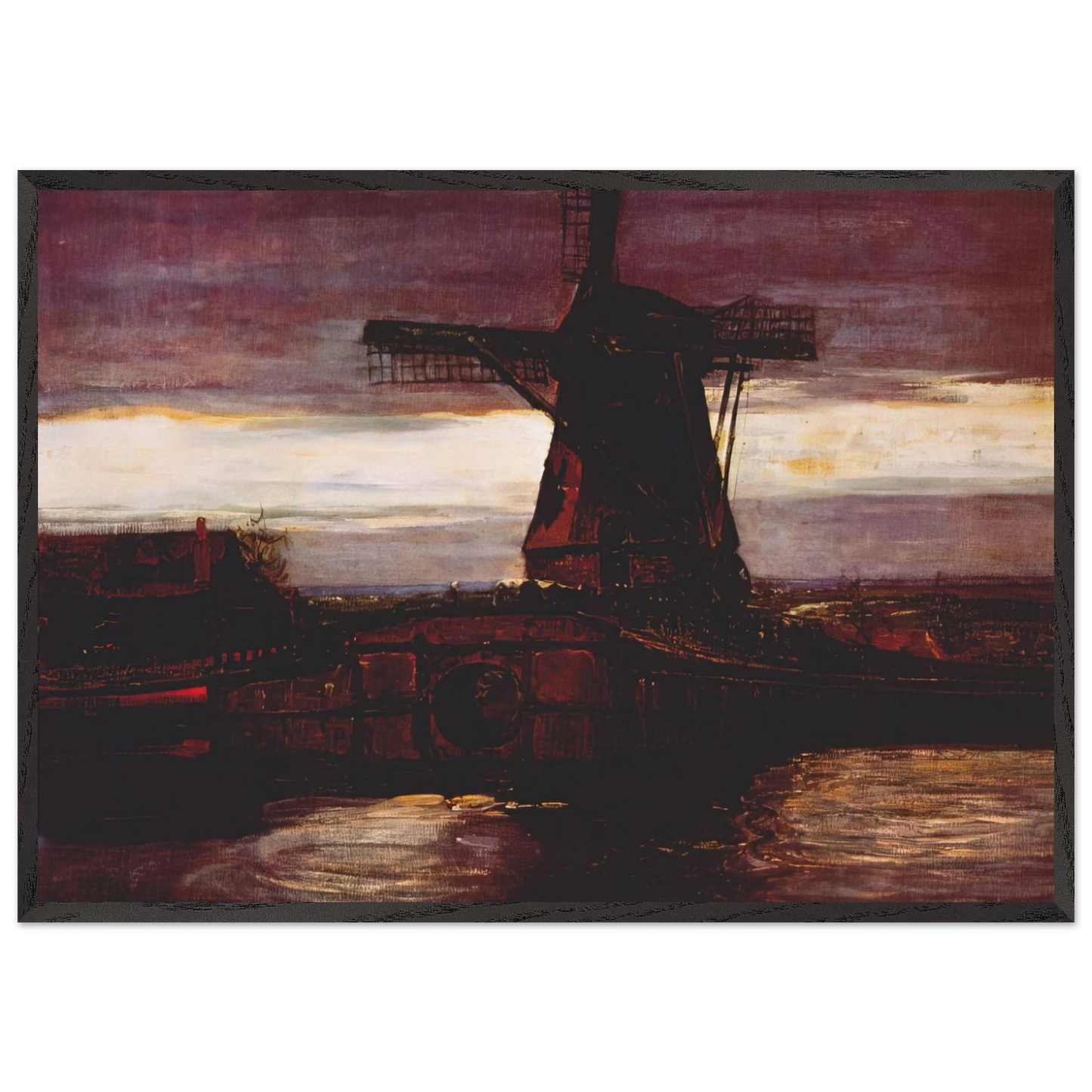 Stammer Mill with Streaked Sky - Piet Mondrian 70x100 cm / 28x40 inches Framed Art Print – Black Wooden Frame