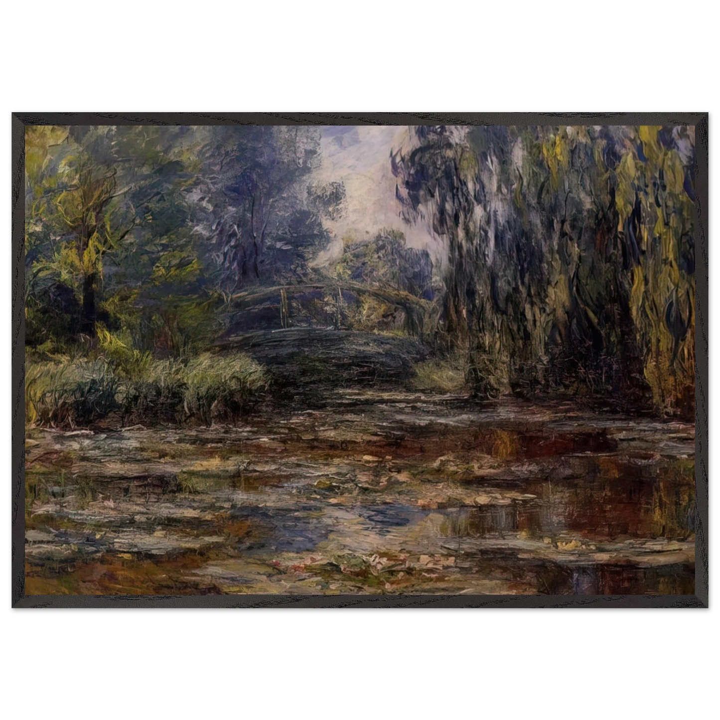 The Water Lily Pond and Bridge - claude monet 70x100 cm / 28x40 inches Framed Art Print – Black Wooden Frame