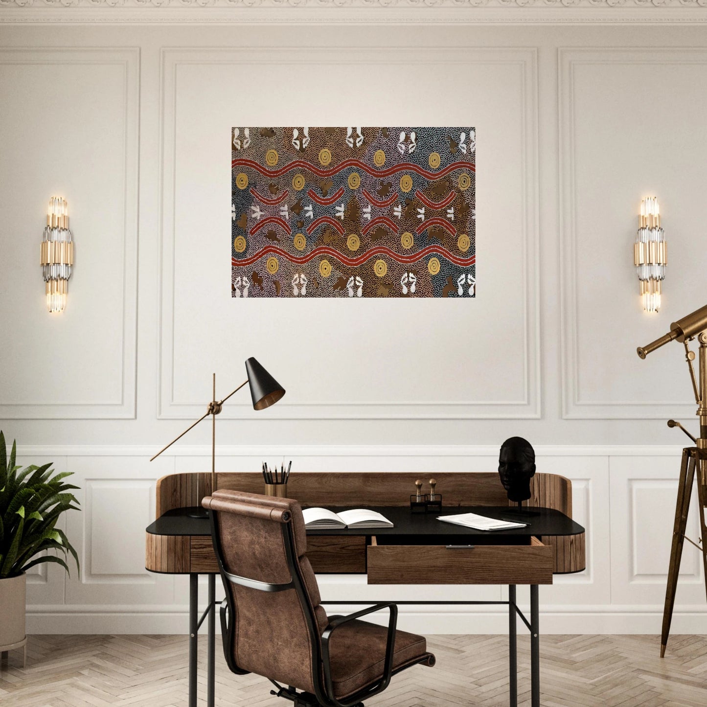 Possum Dreaming - Native Art - Clifford Possum Tjapaltjarri Brushed Aluminum Print - 70x100 cm / 28x40 inches | Clifford Possum Tjapaltjarri Aluminum Print | Clifford Possum Tjapaltjarri Prints