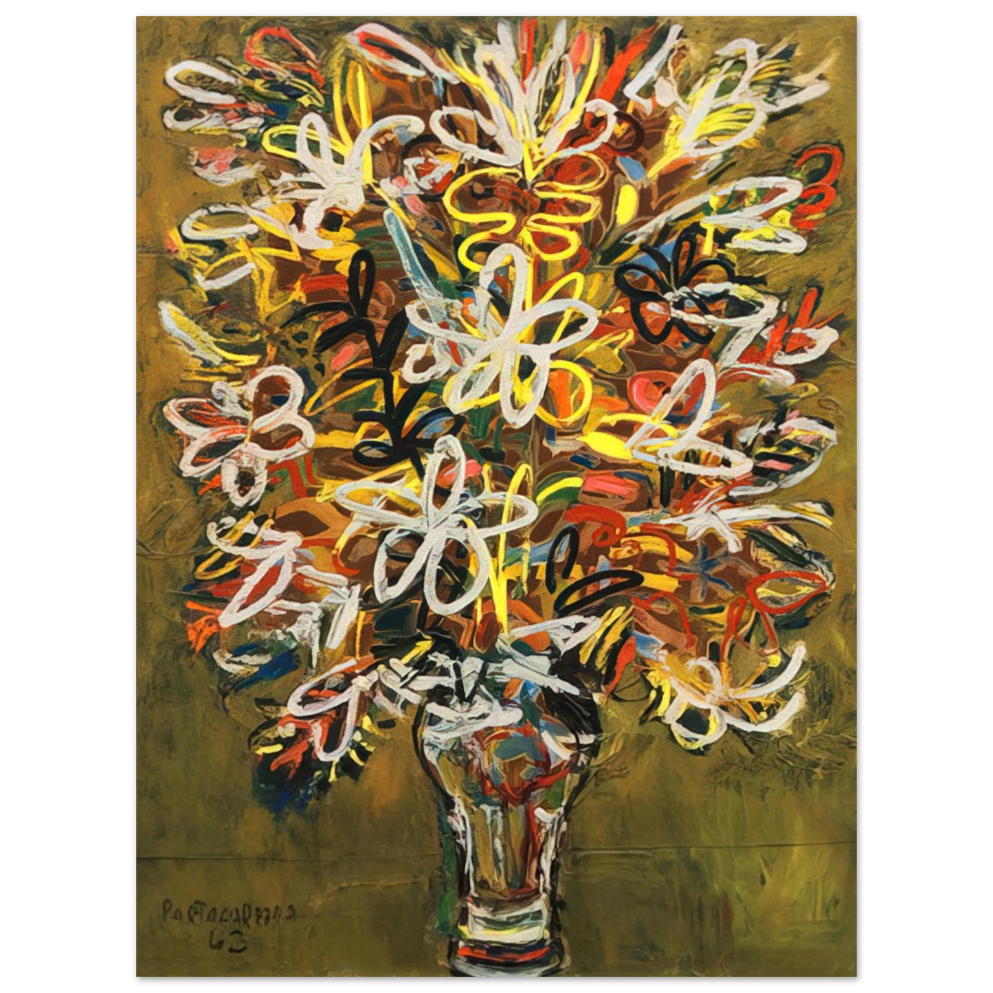 Rene Portocarrero - FLOWER VASE 1963  75x100 cm / 30x40inches Fine Art Poster