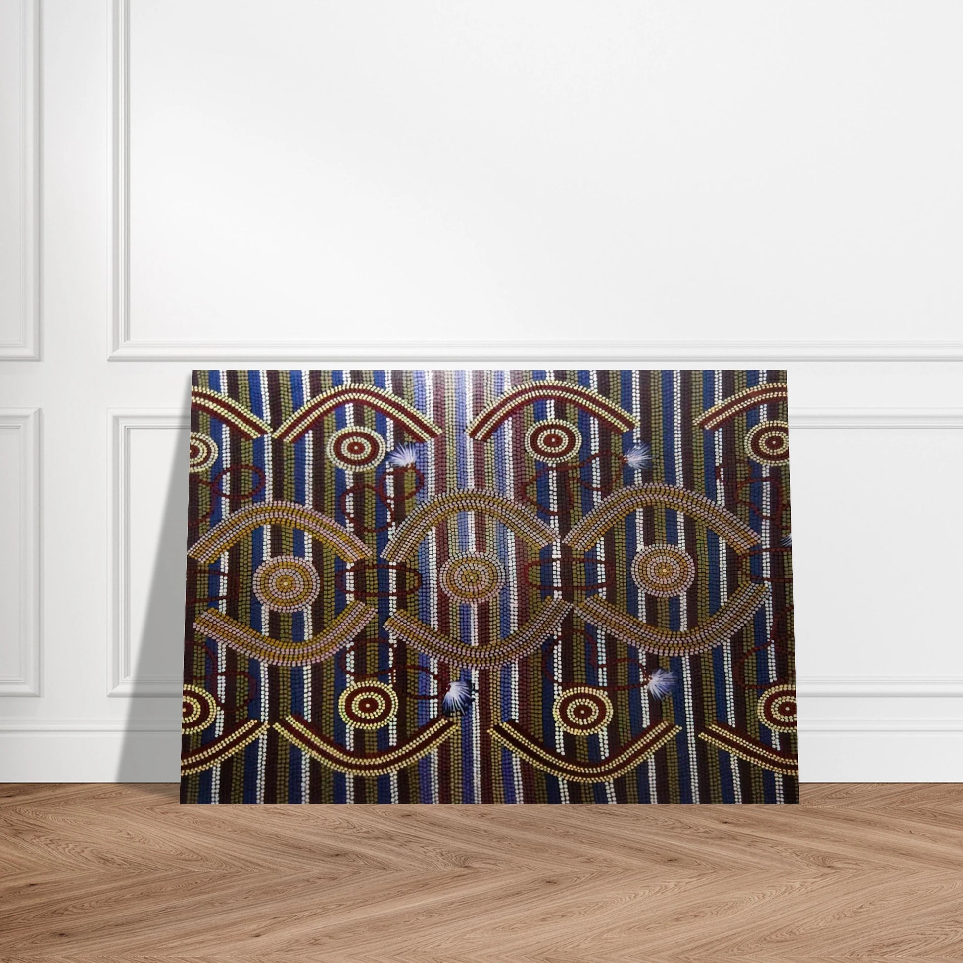 Anmatyerre Ceremonial Designs Associated with the Rockhole Site Intankangu - 1982 - Clifford Possum Tjapaltjarri Brushed Aluminum Print - 70x100 cm / 28x40 inches | Clifford Possum Tjapaltjarri Aluminum Print | Clifford Possum Tjapaltjarri Prints
