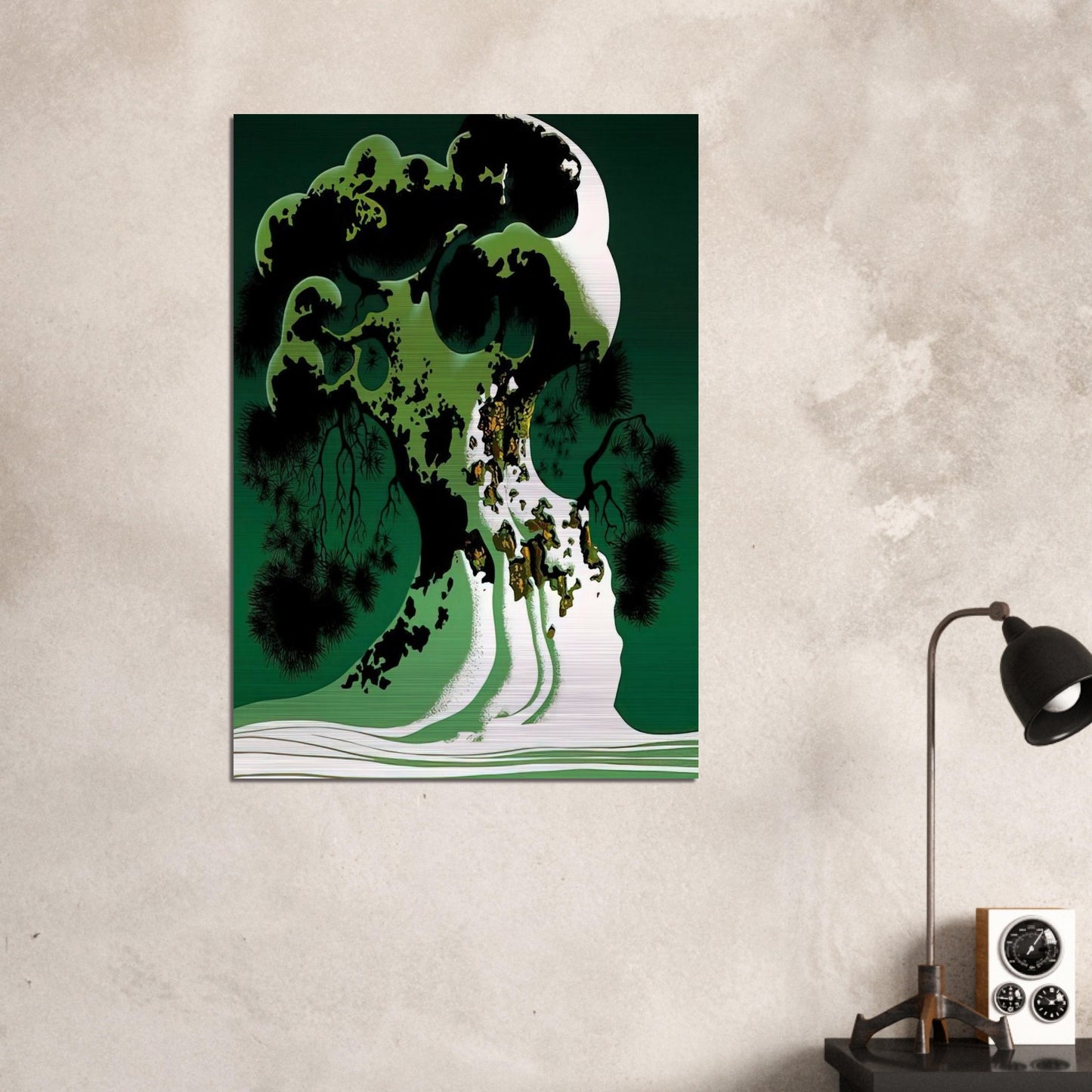 Snow Covered Bonsai - Eyvind Earle Brushed Aluminum Print - 70x100 cm / 28x40 inches | Eyvind Earle Aluminum Print | Eyvind Earle Prints