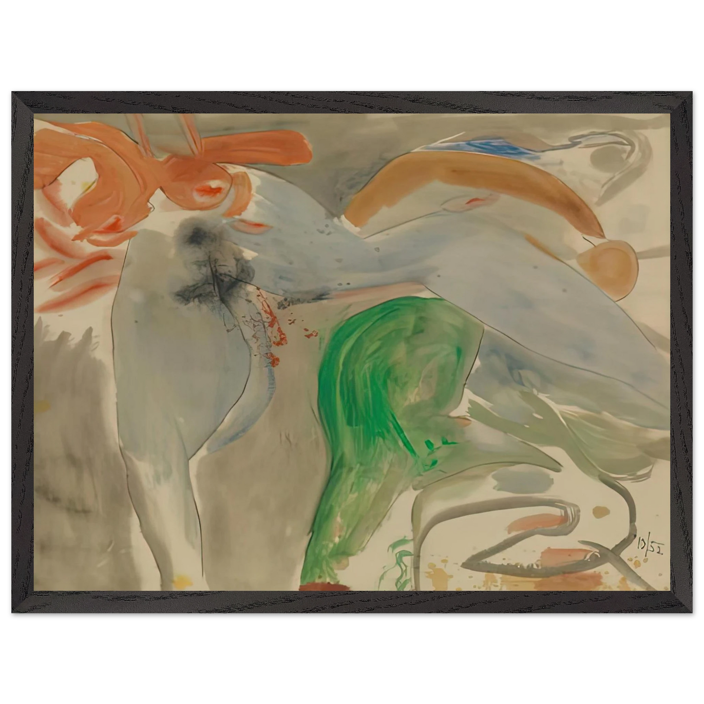 Helen Frankenthaler - Scene with Nude, 1952- Wall Art - 60x80 cm / 24x32 inches - Premium Wooden Framed Poster With Fine Art Paper-canvas - White frame