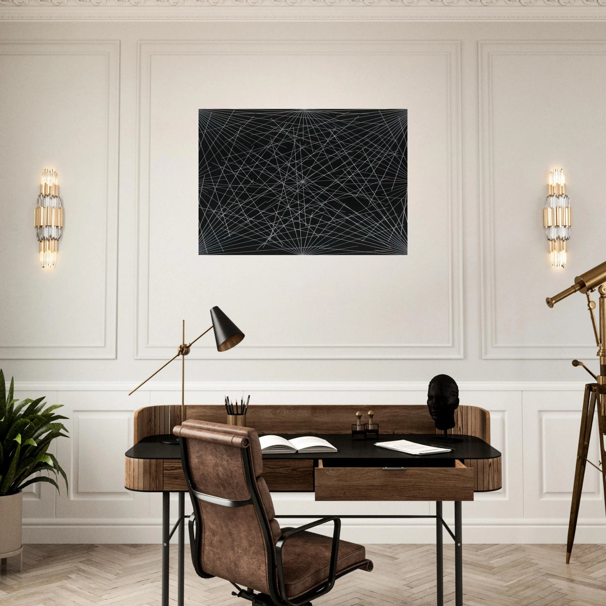 Lines From Corners, Sides  the Centre, to Points on a Grid - Sol LeWitt Brushed Aluminum Print - 70x100 cm / 28x40 inches | Sol LeWitt Aluminum Print | Sol LeWitt Prints