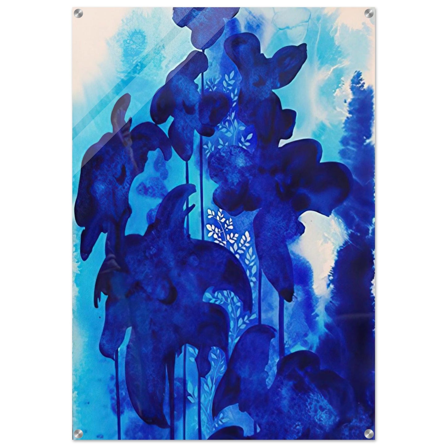 Blue Floral - Eyvind Earle Acrylic Print - 70x100 cm / 28x40″ inches