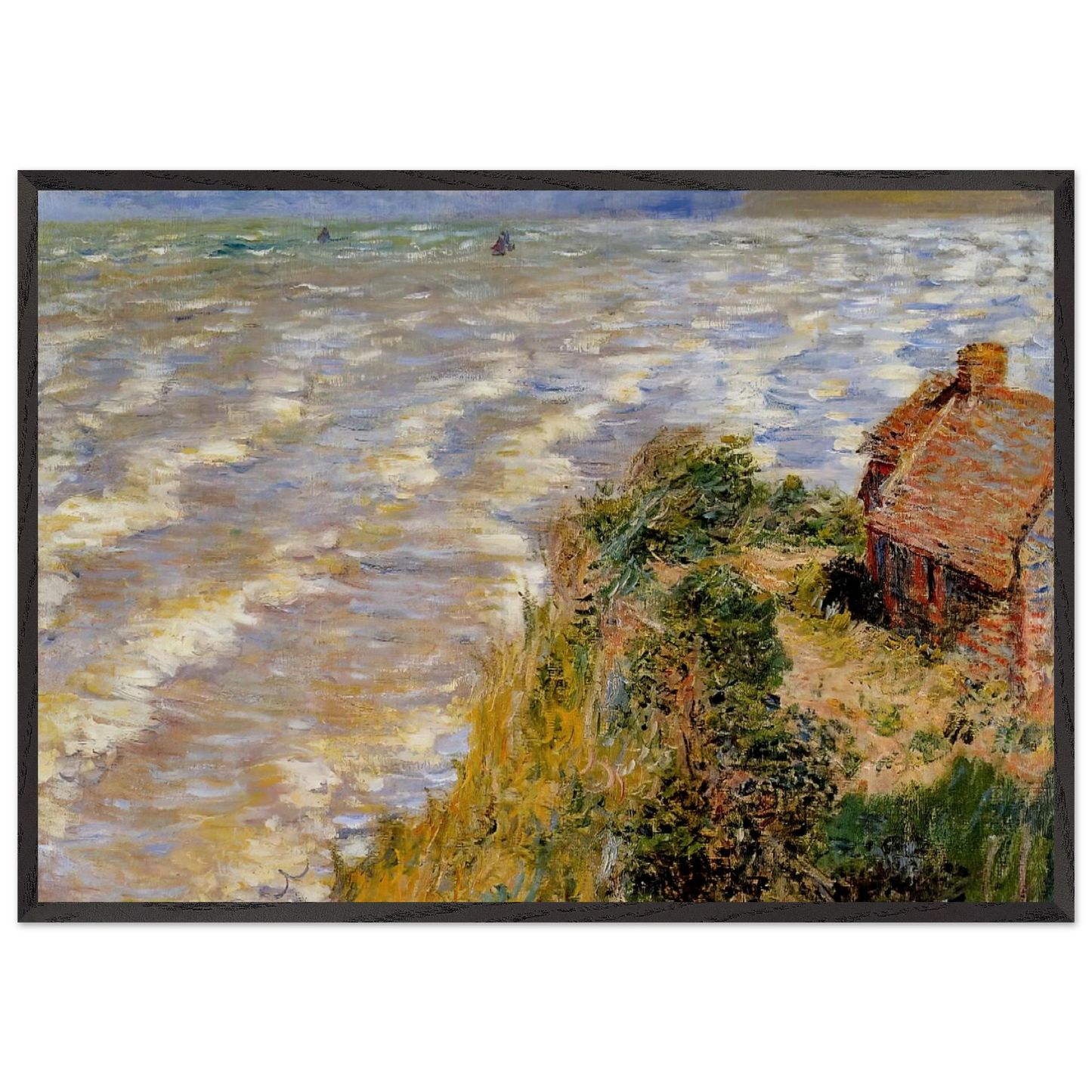 Rising Tide at Pourville - claude monet 70x100 cm / 28x40 inches Framed Art Print – Black Wooden Frame