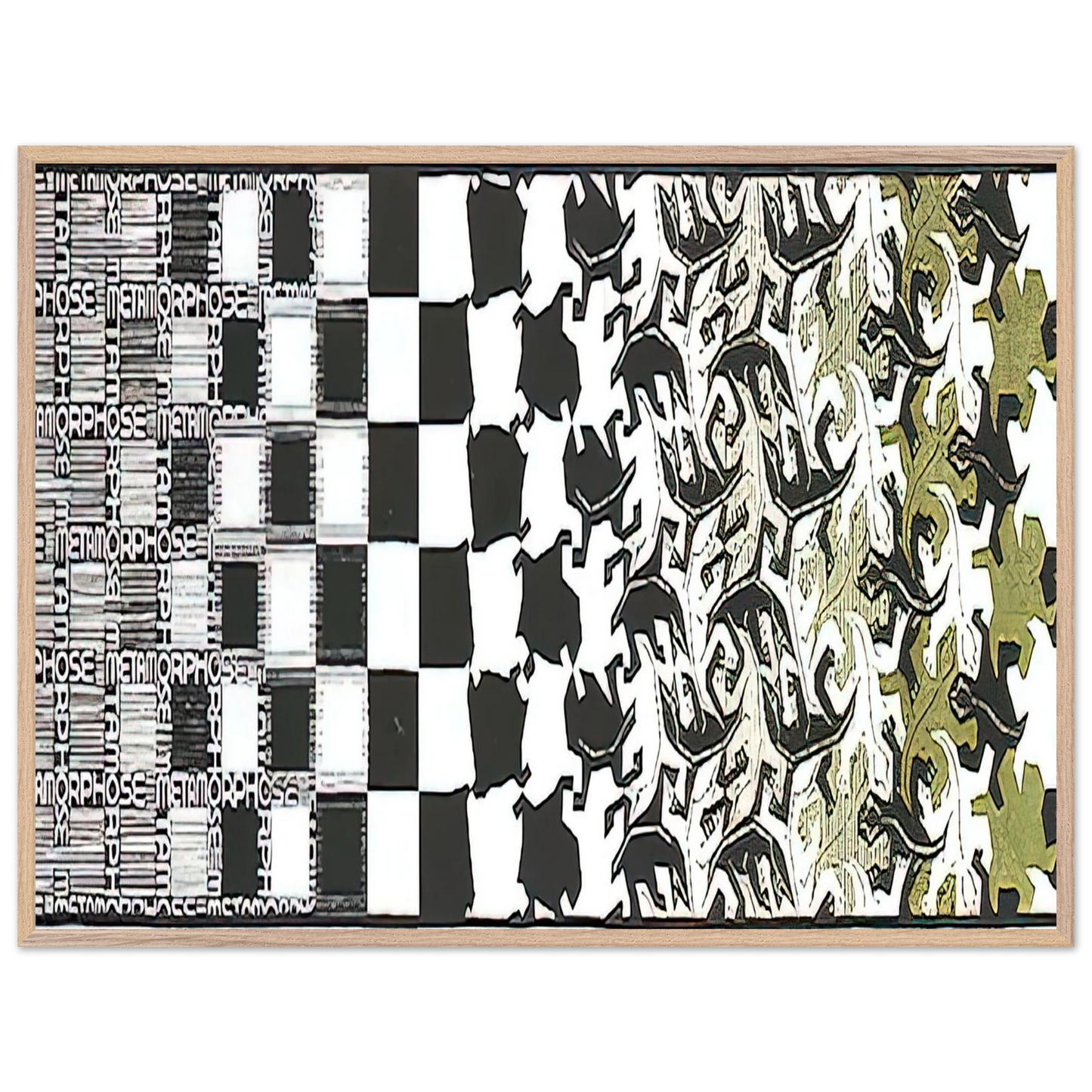 MC Escher - METAMORPHOSIS II EXCERPT 2 Wall Art - 21x29.7 cm / 8x12" - Premium Wooden Framed Poster With Fine Art Paper - Wood frame