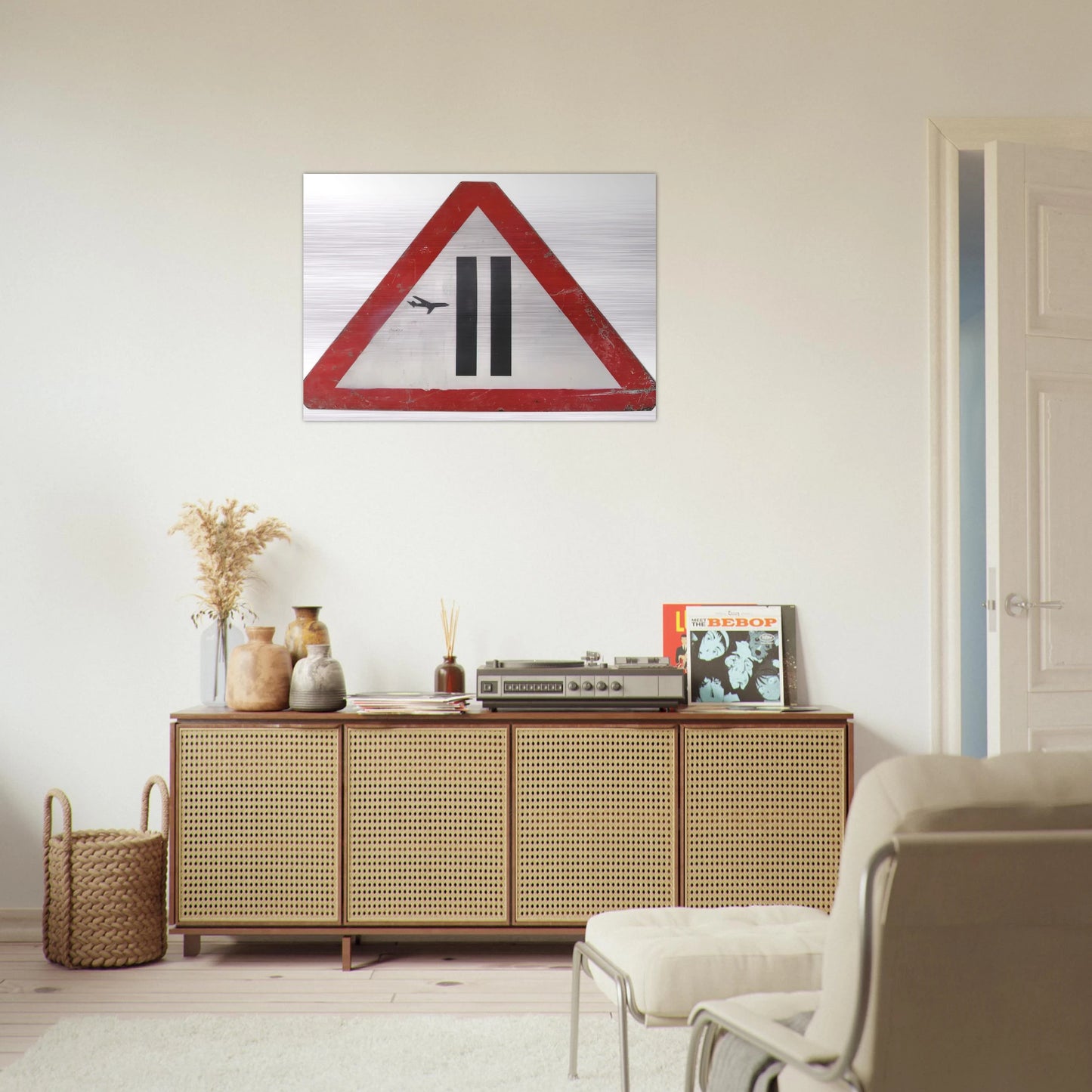 WARNING SIGN 2006 - Banksy Brushed Aluminum Print - 70x100 cm / 28x40 inches | Banksy Aluminum Print | Banksy Prints