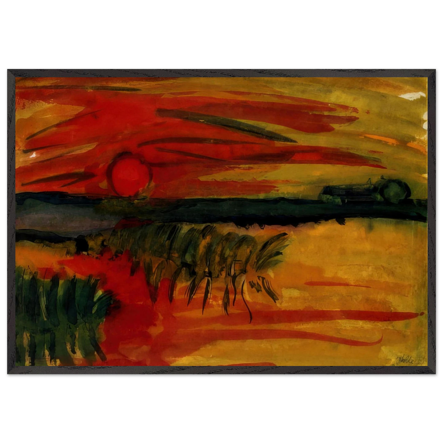 Sunset N2 - Emil Nolde 70x100 cm / 28x40 inches Framed Art Print – Black Wooden Frame