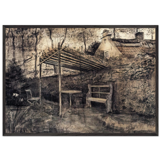 The Garden of the Parsonage with Arbor - Vincent van Gogh 70x100 cm / 28x40 inches Framed Art Print – Black Wooden Frame
